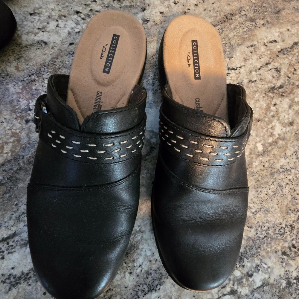 Clarks Collection Womens Black Leather Mule Clogs Size 9M‎